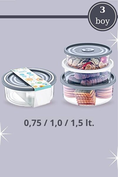 Flora 3’lü Yuvarlak Erzak Saklama Kabı, Modüler Erzak Muhafaza Kutusu 3’lü Se...