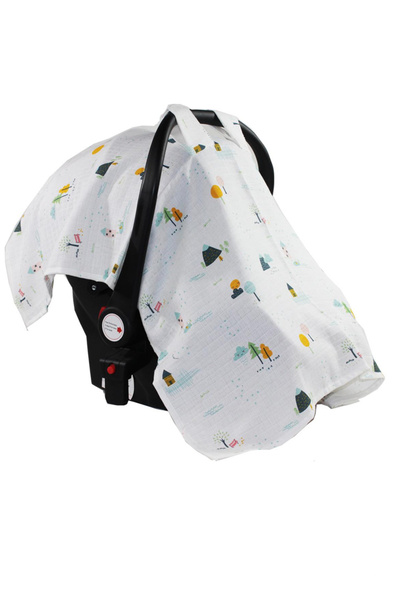 Babymol Puset örtüsü %100 pamuk turuncu ağaçlı