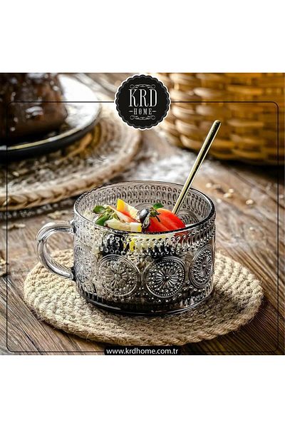 YzHome 2 Pieces Luxury Crystal Glass Cup with Handle Magnolia Sweetness Bowl Mug 410ml