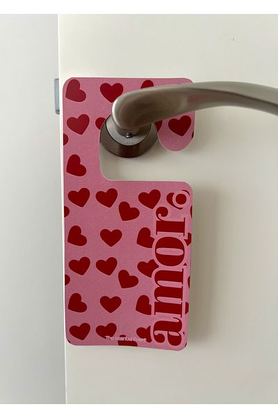 The Istanbul Event Valentine's Day Pink Heart Door Handle Hanger - Amor Written Door Hanger