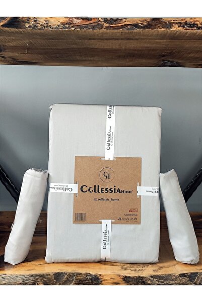 CollessiaHome 100% Cotton Satin Double Flat Sheet Set (WITHOUT RUBBER) 240x260 Cm - Light Gray