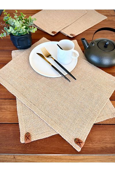 Homever 4 τμχ Ορθογώνιο Ψάθινο Ιούτα American Service Supla Knit Presentation Suit Natural