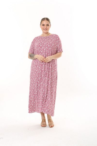 XL Modam WOMEN'S LARGE SIZE RED FLOWER PATTERN SHORT SLEEVE LYCRAL DRESS