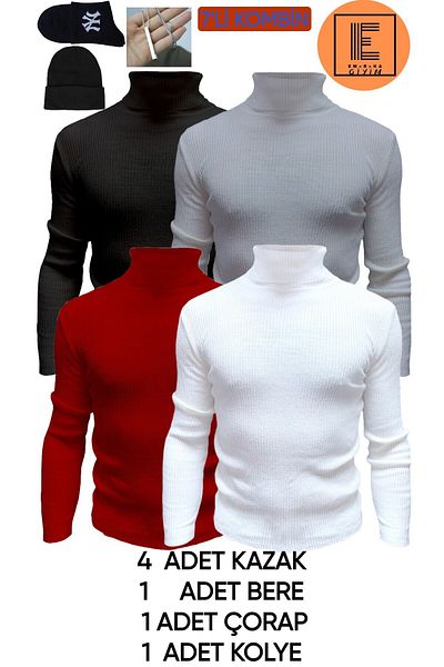 YOUKNITWEAR КОМБИНИРАНЕ ОТ 7 ЧАСТИ ТУРТУЛЕН ПУЛОВЕР ОТ КОСТЕНУРКА ЧОРАПИ И КОЛИЕ