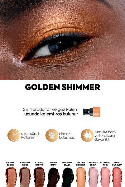 AVON Power Stay Shadow Stick Kalem Far - Golden Shimmer 2'li + Lovider Cep Aynası