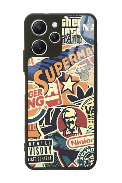 Spoyi Xiaomi Redmi 12 Retro Marka Tasarımlı Glossy Telefon Kılıfı