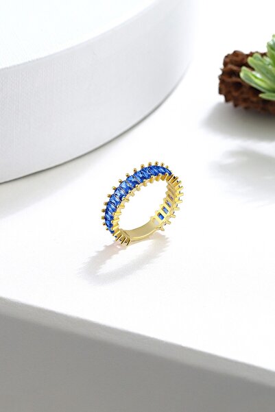 MySilvers Baget Taşlı Safir Tamtur Yüzük