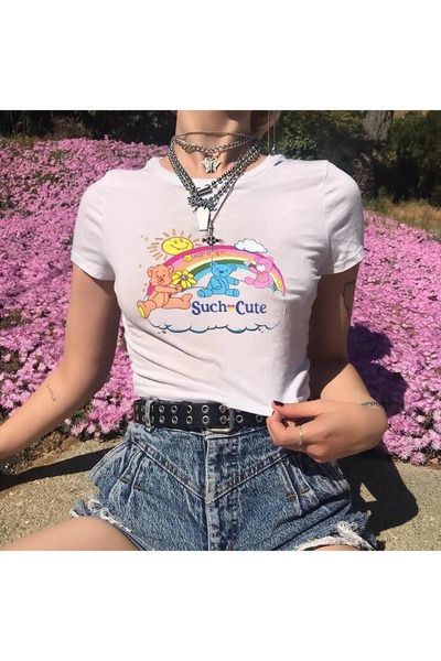 Gofeel Y2K Tech White Bears in the Sky Printed Crop