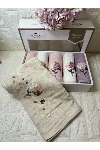 MARİBOR HOME Narissa - 3d Nakışlı Bambu Havlu 6 Ad. (50X90)