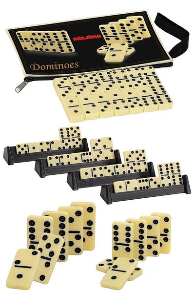 Miajima Domino Stone Bone Ceramic Domino Stone Set with Bag - 4 Game Cues Domino Cue Gift