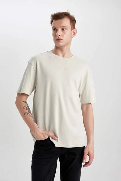 DeFacto B4220AX/GR437 Defacto Ανδρικό T-shirt STONE