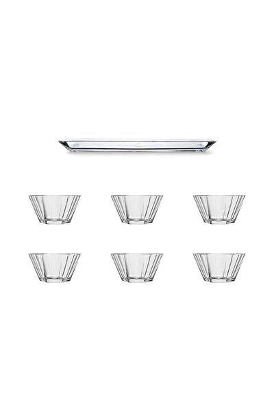 Paşabahçe Crystal Snack Bowl & Serving Plate Set 7 Pieces (6 Snack Bowl & 1 Serving Plate)