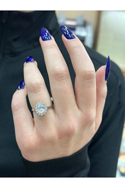 Çelikoğlu Kuyumculuk ÇELİKOĞLU KUYUMCULUK BEYAZ TAŞLI OVAL GÜMÜŞ YÜZÜK