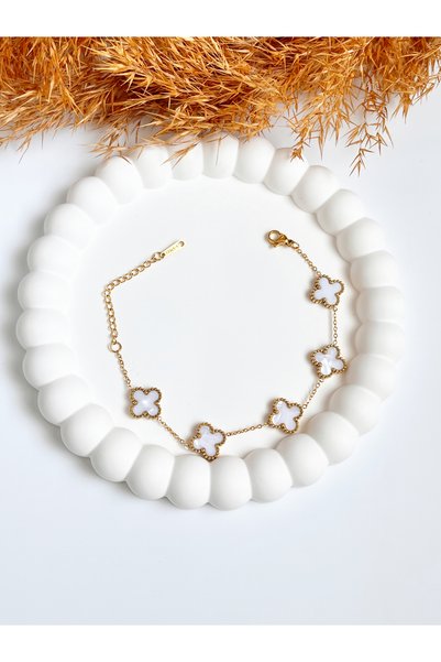 DSTSTORE Van Cleef 5 Piece Clover Model White Steel Bracelet