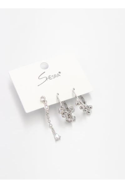 shesra أقراط من الفولاذ المقاوم للصدأ 316L فضية اللون بحجر الزركون شاكيرا وأق...