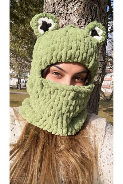Modaloli Green 02 Puffy Frog Model Balaklava Beanie