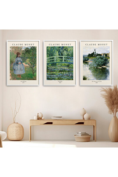 HOMEPACK 3 Parça Çerçeveli Tablo Seti Claude Monet Poster Tablo HPN201