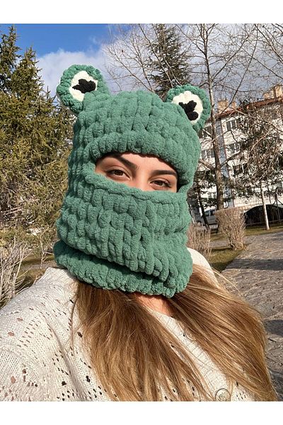 Modaloli Green 02 Puffy Frog Model Balaklava Beanie