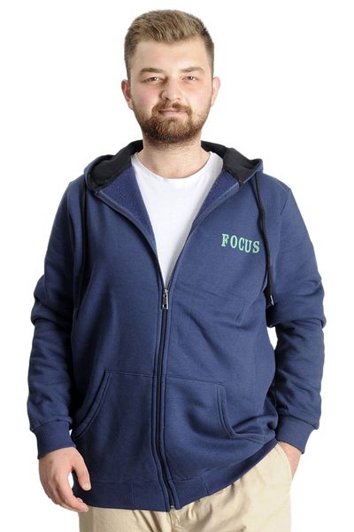 ModeXL Ανδρικό φούτερ με κουκούλα Indigo μεγάλου μεγέθους - Focus 23539