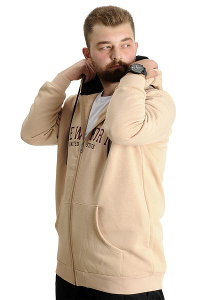 ModeXL Ανδρικό φούτερ με κουκούλα μεγάλου μεγέθους - New Port 23546 Beige
