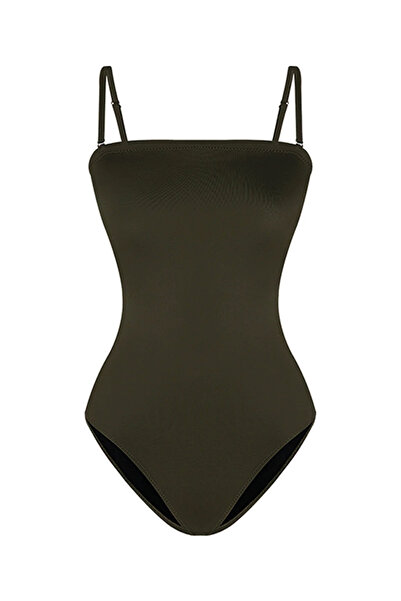 Bonesta İnce Askılı Koyu Yeşil Straplez Mayo