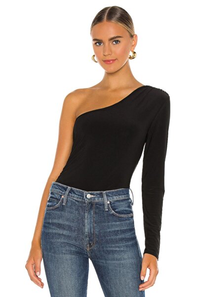 By Kul Design Μαύρη μεταξωτή μπλούζα με έναν ώμο με κορδόνι - Γυναικεία