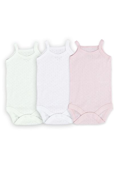 Novibaby 3-Piece Jacquard Rope Strap Baby Bodysuit with Snap Fasteners 100% Cotton - Ecru Pink White