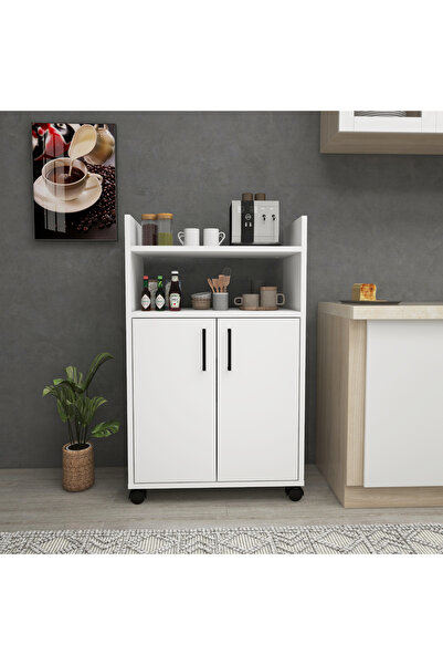 ARNETTİ Tiraks 2 Kapaklı 4 Raflı Çok Amaçlı Mutfak Dolabı, Beyaz - Tiraks