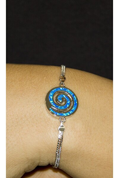 Jewelry For Light 925 Ayar Gümüş, Yuvarlak Dönence, Mavi Opal Bileklik
