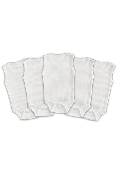 Novibaby 5-Piece Rib Baby Athlete Bodysuit with Report and Snap Fasteners White 100% Cotton - Rib Baby Bodysuit