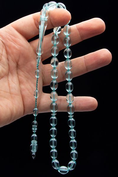 OTTOTESBİH نظام شرابة 8x11mm قطع الشعير الجليد الأزرق الاكريليك مسحوق العنبر مسبحة الصلاة