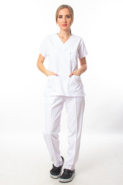Simirna Üniforma Surgical Doctor Nurse Scrubs White Alpaca Jersey Set