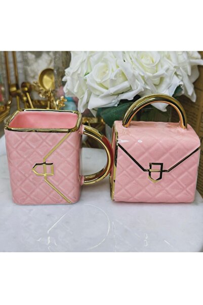 YzHome حقيبة كوب بتفاصيل ذهبية مذهبة من البورسلين الفاخر مكونة من قطعتين بتصم...