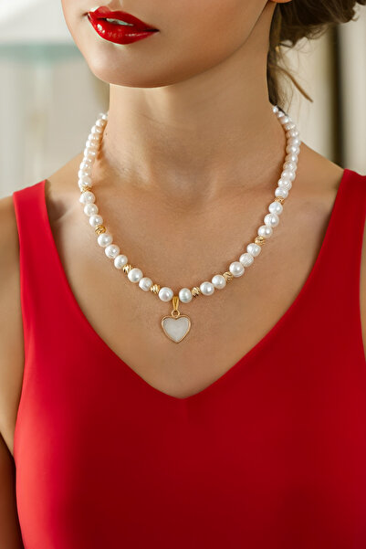 MinimalistTasarım Kalpli Gerçek Inci Kolye ,istiridye Inci Kolye ,gercek Inci...