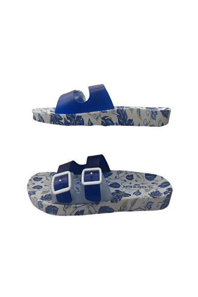 GEZER Γυναικείες παντόφλες περιπάτου με αντιολισθητική σόλα με διπλή πόρπη Navy Blue-White