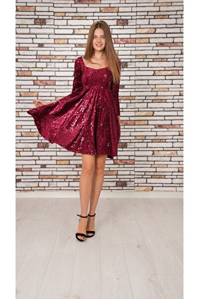 Styling Park Pul Payet Mini Kloş Elbise Mezuniyet Balo Düğün