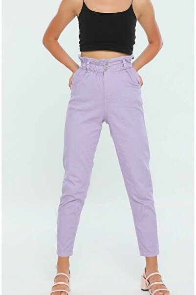 Hepsibitarz Kadın Lila Jeans Denim Kot Beli Lastikli Pantolon