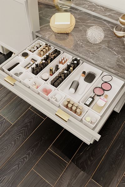Meleni Home 17 Piece Drawer Organizer - Cosmetic Makeup Organizer White