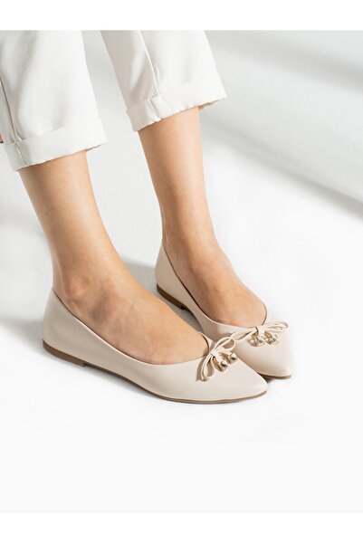 Alemdar Shoes JİLL Krem kamena mašna ženske balerine