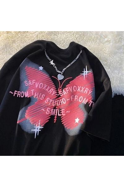 Gofeel Y2k Text To Butterfly Unisex Oversize T-shirt