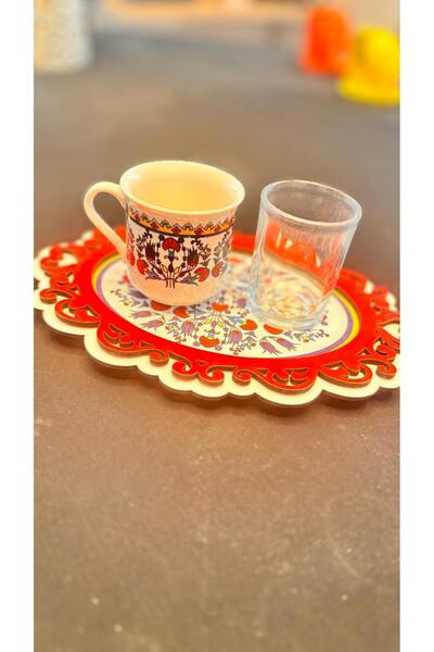 nurdem Tepsili Kahve Fincanı Kırmızı