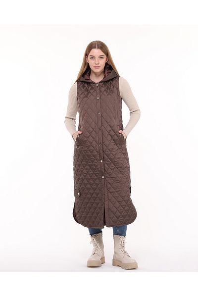 MASSMİZO Hooded Slit Detailed Long Filling Vest