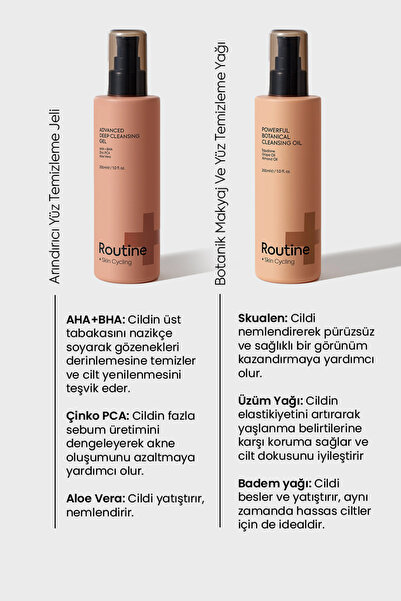 Routine+ Yüz Temizleyici Ikili Set | Makyaj Ve Yüz Temizleme Yağı & Yüz Temizleme Jeli | Temizleyici Set