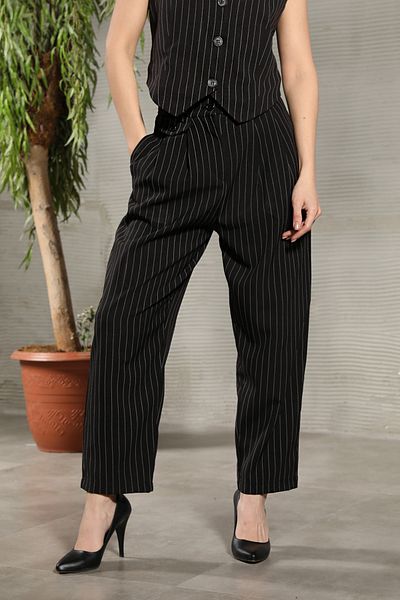 GİYSA Women's Ornamental Pocket Striped Carrot Trousers