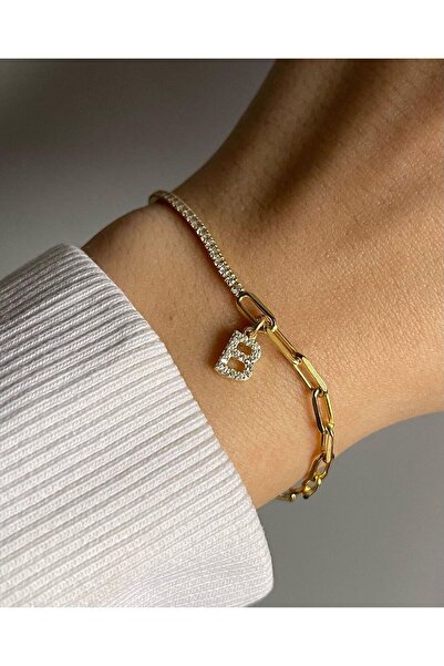 ZWEIG 925 Ayar Gümüş Harfli ve Zincirli Su Yolu Bileklik