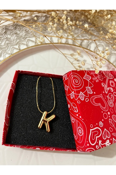 ZERDE gold color balloon model bubble letter necklace letter K