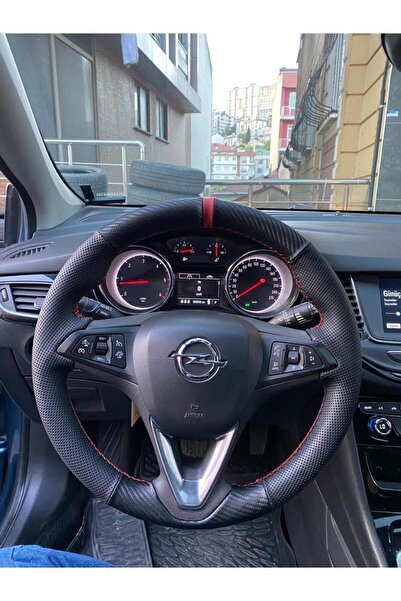 Detay Direksiyon kılıfı Opel Astra K-İnsignia-Crossland son kasa uyumlu karbon Spor Desen kırmızı yüzüklü