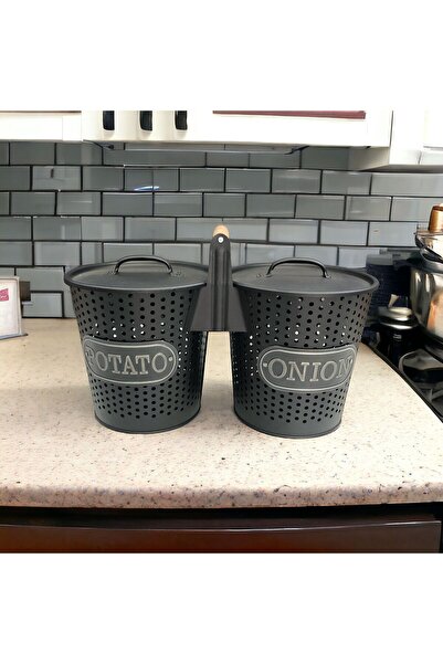 LUCKYHOMES Galvanized Potato Onion Holder with Wooden Handle