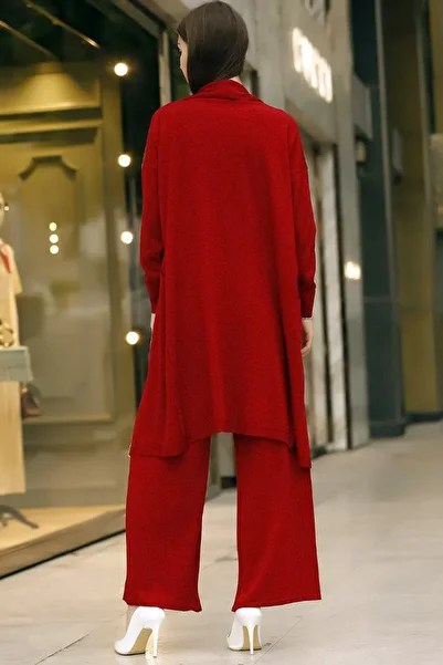 ALCHON V-Neck Ribbed Tank Top U Long Sleeve Pocket Cardigan Elastic Waist Straight Leg Trousers Knitwear Triple Set