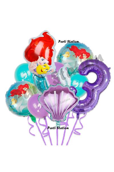 Parti Station Little Mermaid Ariel 3 Years Old Balloon Set Little Mermaid Balloon Set Ariel Birthday Balloon Set